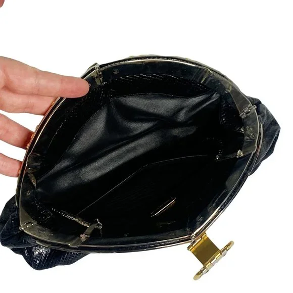 Finesse La Model Vintage Snakeskin Black Egyptian Metal Clutch Crossbody Bag - Picture 12 of 12
